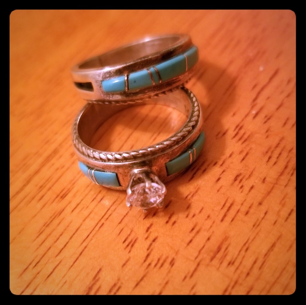 CZ and Turquoise Wedding Set